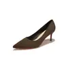 Zapatos de mujer 9169C de gamuza, punta fina, diseño liso, tacones finos, suelas rojas, tacones altos, versátiles para el uso diario
