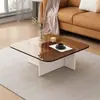 Mesa de centro para sala de estar, diseño cuadrado de vidrio templado y madera maciza, estilo moderno y minimalista, resistente a los arañazos, adecuada para apartamentos pequeños, y con un toque de lujo