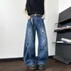 Jeans Rotos Desestructurados Estilo Americano para Hombre, Marca Trendy Retro de Calle de Verano, Pantalones Casuales Anchos Sueltos Lavados