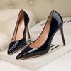 9288-16 Zapatos de mujer sencillos de moda coreana, tacones altos delgados, tacones de aguja, tacón ultraalto, boca baja, puntiagudos, zapatos sencillos sexys