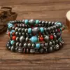 Pulseras Retro para Hombre de Venta Caliente Transfronteriza, Conjunto de Pulseras Elásticas de Cuentas de Turquesa Multicapa, Modernas y Sencillas