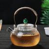 Tetera de viga con mango de madera gris ahumado, estufa eléctrica de cerámica, cocción integrada, tetera de vidrio resistente a altas temperaturas, gruesa, de gran capacidad, para té
