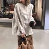Camisa de Lino Irregular de Manga Larga Retro para Mujer, Camisa Base Versátil Casual de Primavera, Camisa Pulóver de Diseño Moderno