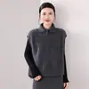 Chaleco de Punto de Lana Cachemira de Cuello Alto Nuevo Invierno 2026 para Mujer con Botones de Felpa Color Sólido sin Mangas