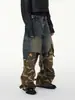 Pantalones de Mezclilla Camuflaje Vintage Unisex Sueltos Rectos Versátiles Ropa de Trabajo Empalmados de Doble Capa Falsos Dos Piezas Tendencia