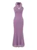 Vestido largo de estilo francés de diseño de deseo puro, con escote en V, cordones en el cuello halter, femenino, ajustado al cuerpo y adelgazante
