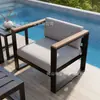 Sofá Externo de Liga de Alumínio com Braços de Madeira Plástica para Pátio, Terraço, Varanda de Villa, Escritório de Vendas, Lazer, À Prova d'Água, Proteção Solar, Exportação