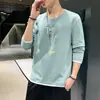 Camiseta de Manga Larga para Hombre Otoño e Invierno Estilo Coreano Nueva de Otoño Sudadera de Cuello Redondo Delgada Ajuste Delgado Camiseta Básica de Cuello Redondo para Hombre