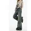 Jeans de pierna ancha acampanados rasgados estilo retro americano para mujer, nuevo modelo verano 2026, pantalones holgados y adelgazantes de longitud hasta el suelo