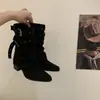 Botas Western Cowboy ALILOVERS de Salto Grosso com Bico Fino Francês e Fivela de Cinto Salto Médio Botas Femininas Novo Estilo Outono 2026