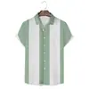 Camisa Casual Simple de Manga Corta para Hombre Europea y Americana Transfronteriza Costura a Rayas Impresión Digital 3D Cuello Camisero Todo Fósforo
