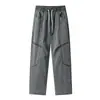 Pantalones de Trabajo Patchwork Estilo Americano para Hombre, Verano Mezclilla Sintética Casual Retro Holgados Modernos Pierna Ancha Versátiles Largos