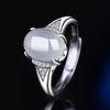 Anillo de Plata Esterlina S925 Ágata Calcedonia para Mujer Moda de Mediados de Siglo Anillo de Alta Gama Retro Óvalo Jade Joyería de Mano