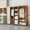 Guarda-roupa Quarto Casa Montagem Simples Quarto de Aluguel Econômico Tecido Gabinete Multicamadas Robusto Durável Bambu Cabideiro