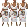 D9290 Ropa Europea y Americana Más Vendida en Amazon, Falda Larga de Color Sólido con Estampado de Avatar de Moda y Casual Traje de Dos Piezas