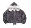 Cardigã gótico para comércio exterior europeu e americano, moletom com capuz e bolsos de cor sólida, estilo japonês Y2K, design de gola de pele com zíper, jaqueta quente