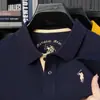 Camisa Polo de Manga Corta con Cuello de Algodón Mercerizado Opcional Multicolor para Hombre, Camisa Polo Bordada Exquisita de Gama Alta para Hombre