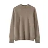Camada base de malha de lã pura com gola alta e fio duplo espesso para mulheres, blusa de gola alta lisa com mangas raglan longas, moderna
