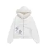 Moletom Cardigan com Gola de Pelo Estampado de Letras Retro Americano para Mulheres no Outono e Inverno de Alta Qualidade Solto Casual Versátil Jaqueta Tendência