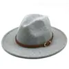 Nuevo sombrero Jazz gris de moda elegante estilo europeo y americano británico sombrero de copa sombrero de ala ancha sombrero de lana para hombre y mujer otoño e invierno