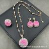 Nuevo conjunto de tres piezas con incrustaciones de flores de ágata Yanyuan de joyería personalizada de alta calidad de estilo antiguo medio, lote de suministro transfronterizo