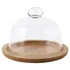 Nova Bandeja de Madeira Estilo Minimalista com Tampa de Vidro Transparente à Prova de Poeira, Prato Criativo para Bolo, Mesa de Sobremesas, Prato de Frutas Multi-Tamanho