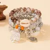 Pulseira com pingente de coração oco estilo boêmio Árvore da Vida, pulseira de contas com cordão elástico multicamadas, best-seller transfronteiriço