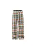 Calça Xadrez Arco-Íris de Rua Americana Transfronteiriça Masculina Verão Design Retrô Vintage Americano Calça de Perna Reta