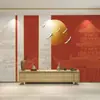 Novo papel de parede de linha simples estilo chinês mural de paisagem clássica palácio casa de chá Zen sala de chá hotel tecido de fundo