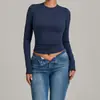 Roupa de yoga de manga comprida, justa, modeladora de barriga, roupa de ginástica de alta intensidade, top de manga comprida para Pilates, corrida e esportes 2624