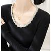 Suéter Base de Lã Resistente com Design de Corrente de Strass Gola U Manga Longa Slim Fit Malha Top Roupa Feminina