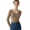 2026 Novo Suéter 100% Caxemira Feminino Gola V Outono e Inverno Pulôver Tricô Macio Pegajoso Slim Fit Mostra Fino Camada de Base