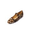 Sapatos Mary Jane de couro genuíno francês com estampa de leopardo 2025, sapatos grossos de salto baixo e bico quadrado de couro com um botão para mulheres