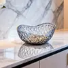 Estilo Moderno Transparente Frutero Alto Valor Bocadillos Plástico Fruta Seca Plato de Exhibición Patrón de Doble Círculo Borde Dorado Bandeja de Almacenamiento
