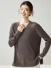 Suéter feminino de cashmere com fenda lateral, gola V, manga longa, caimento solto, casual, versátil, suéter de tricô liso para outono e inverno