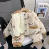 Pijama de invierno para niños, tres capas de forro polar de coral con acolchado de algodón añadido, engrosado para abrigar, franela con forro polar, ropa de estar cálida para niñas y bebés