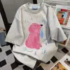 Diseño de Nicho Graffiti Cachorro Estampado de Letras Camiseta de Manga Corta Estilo Pareja Verano Casual Holgado Cuello Redondo Top