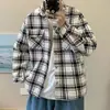 Jaqueta Camisa Xadrez Vintage Nova Primavera e Outono para Homens, Estilo Coreano Tendência Solta Casual Gola Reversível Top, Transfronteiriça