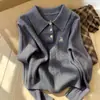 Suéter de punto trenzado negro con cuello polo, tejido de hilo de núcleo, nueva colección de punto de otoño, top interior holgado y estilizado