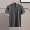 Camiseta Casual de Manga Corta con Cuello de Solapa Transpirable de Seda de Hielo Simple Veraniega Europea y Americana Camisa Polo Clásica a Rayas Ajustada para Hombre