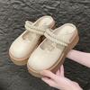 Pantuflas de verano para mujer con suela gruesa y puntera cerrada, moda nueva 2025, pantuflas perezosas con perlas, pantuflas estilo hada al por mayor