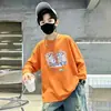 Camiseta de manga comprida para meninos, roupa infantil de primavera e outono, novo modelo 2026, camiseta base 100% algodão puro, top moderno para crianças mais velhas