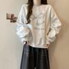 Sudadera con capucha con lazo bordado de estilo industrial pesado, estilo europeo y americano, para mujer, primavera y otoño, fina, holgada, de manga larga, 2024