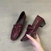 Zapatos para el Trabajo Mocasines Elegantes sin Cordones Hebilla de Cuero Zapatos Pequeños de Cuero 2026 Otoño/Invierno Mocasines Retro de Punta Cuadrada con Tacón Grueso para Mujer