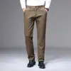 Pantalones Casuales de Algodón Puro de Gama Alta para Hombre Primavera y Otoño Sueltos Rectos Elásticos Pantalones de Hombre Otoño e Invierno Forrados de Felpa Engrosados Pantalones Casuales