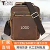Bolso de hombro vintage de cuero crazy horse hecho a medida, bolso multifuncional de piel de vaca de gran capacidad, bolso cruzado casual para hombre