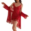 Lingerie Sexy Conjunto de Camisola com Meia-calça de Renda Sexy Feminina Transparente Puro Desejo Provocante Pijama Divertido para Casa