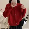 Cárdigan de Punto Retro Coreano para Mujer Otoño e Invierno 2025 Dulce Literario Casual Trenzado Color Puro Cuello Redondo Manga Larga