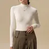 Blusa Base Versátil de Cor Sólida com Gola Alta e Manga Longa para Mulheres Outono Inverno Amiga da Pele Alta Elasticidade Emagrecedora Versátil Camada Interna