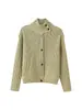 Comercio Exterior Transfronterizo Aliexpress Estilo Europeo y Americano Primavera y Otoño Nueva Moda para Mujer Chaqueta Cardigan de Punto de Cuello Alto